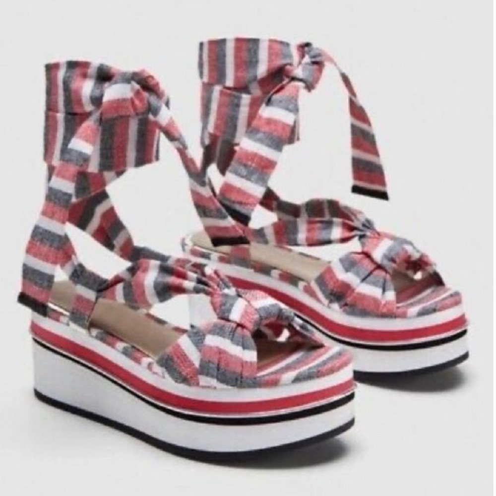 Zara Woman lace up striped platform sandals